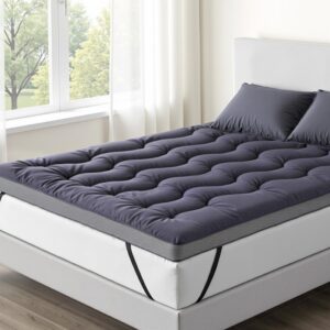 Giselle Bedding 5cm pillowtop mattress topper double size in charcoal grey fitted securely onto a bed mattress.