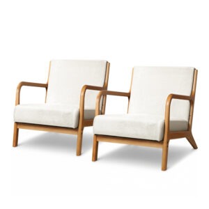 Artiss set of 2 beige faux fabric armchairs with rubber wood legs