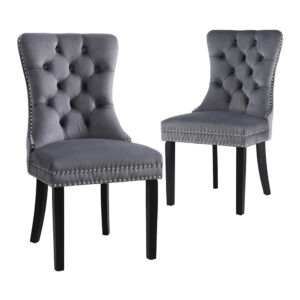 Artiss Grey Velvet Dining Chairs Set of 2 styled around a modern wooden dining table