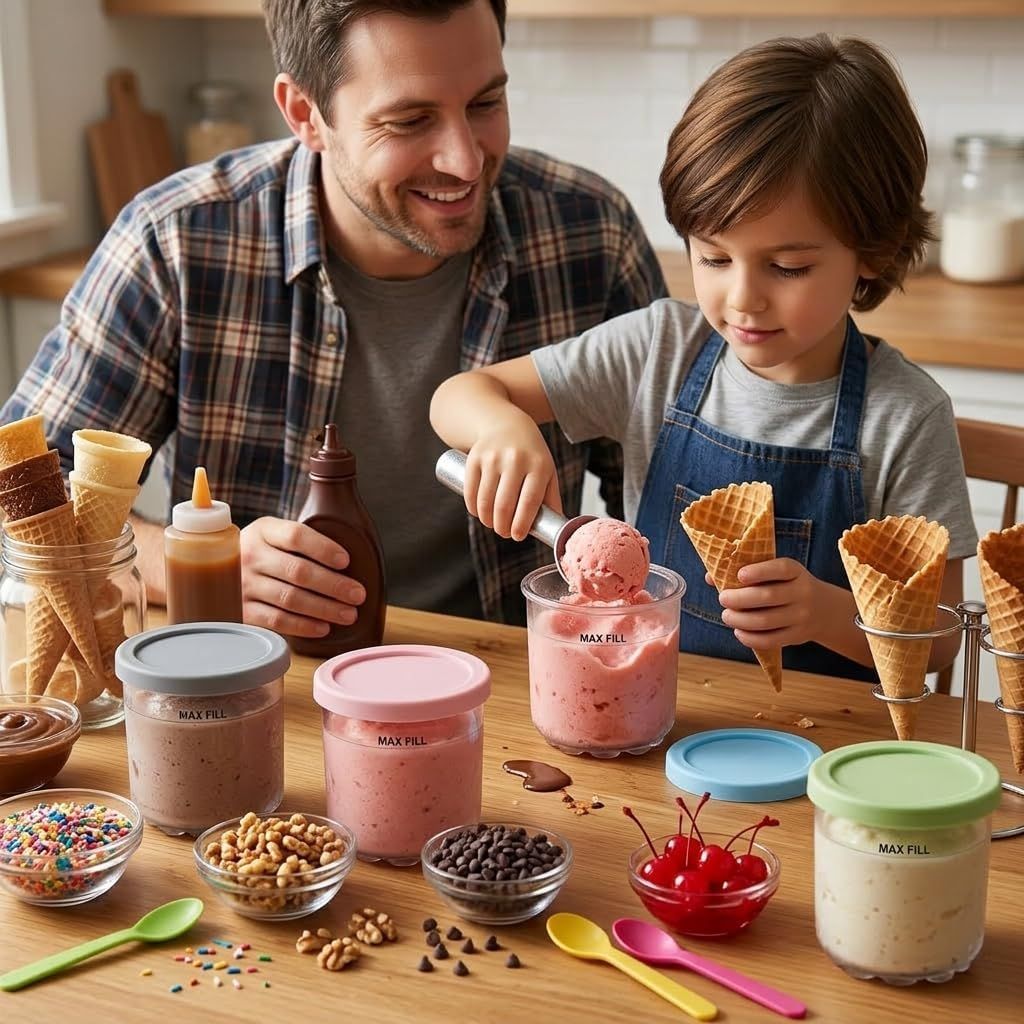 4-Pack Reusable Ice Cream Pints With 4 Spoons - 16Oz Creami Containers &Amp; Lids Set Compatible With Ninja Creami Nc300/Nc299Amz, Bpa-Free &Amp; Dishwasher Safe (Transparent) – Auz Sales Online 4-Pack Reusable Ice Cream Pints With 4 Spoons - 16Oz Creami Containers &Amp; Lids Set Compatible With Ninja Creami Nc300/Nc299Amz, Bpa-Free &Amp; Dishwasher Safe (Transparent) - Image 6