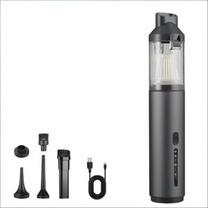 4-in-1 Cordless Handheld Vacuum with Suction & Blower Modes, 170ml Dust Cup, USB-C Charging, 4 Attachments—For Car, Home, Desk, Pet Hair—Lightweight, Tool-Free Emptying (Grey)
