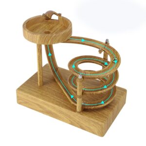 Electromagnetic Perpetual Motion Toy With Built-In Battery – Scientific Desk Decor, Stress Relief &Amp; Cat Play Item, Continuous Rolling Ball Art (Wooden) - Image 2
