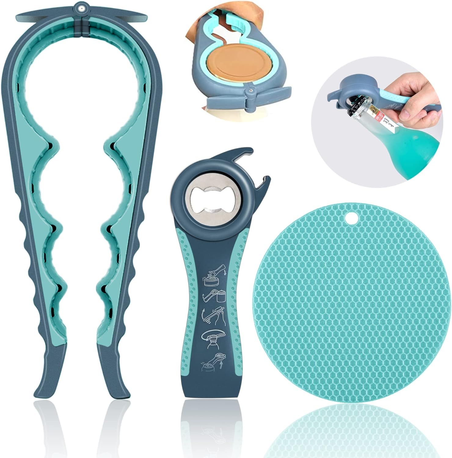 5-In-1 Bottle Opener &Amp; 4-Size Jar Opener Set With Adjustable Grip, Silicone Pad, And Ergonomic Handle—Multi-Function Kitchen Tool For Cans, Jars, Bottles, Pull Tabs, And Caps—Durable, Easy-To-Use Design (Blue) – Auz Sales Online 5-In-1 Bottle Opener &Amp; 4-Size Jar Opener Set With Adjustable Grip, Silicone Pad, And Ergonomic Handle—Multi-Function Kitchen Tool For Cans, Jars, Bottles, Pull Tabs, And Caps—Durable, Easy-To-Use Design (Blue)