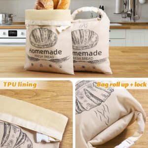 2-Pack Reusable Bread Storage Bags With Roll-Top Design, Snap Closure, Wheat Illustration, And Dual-Layer Construction—Perfect For Storing Loaves, Baguettes, And Baked Goods On Countertop, In Fridge, Or Pantry (Light Brown) - Image 3