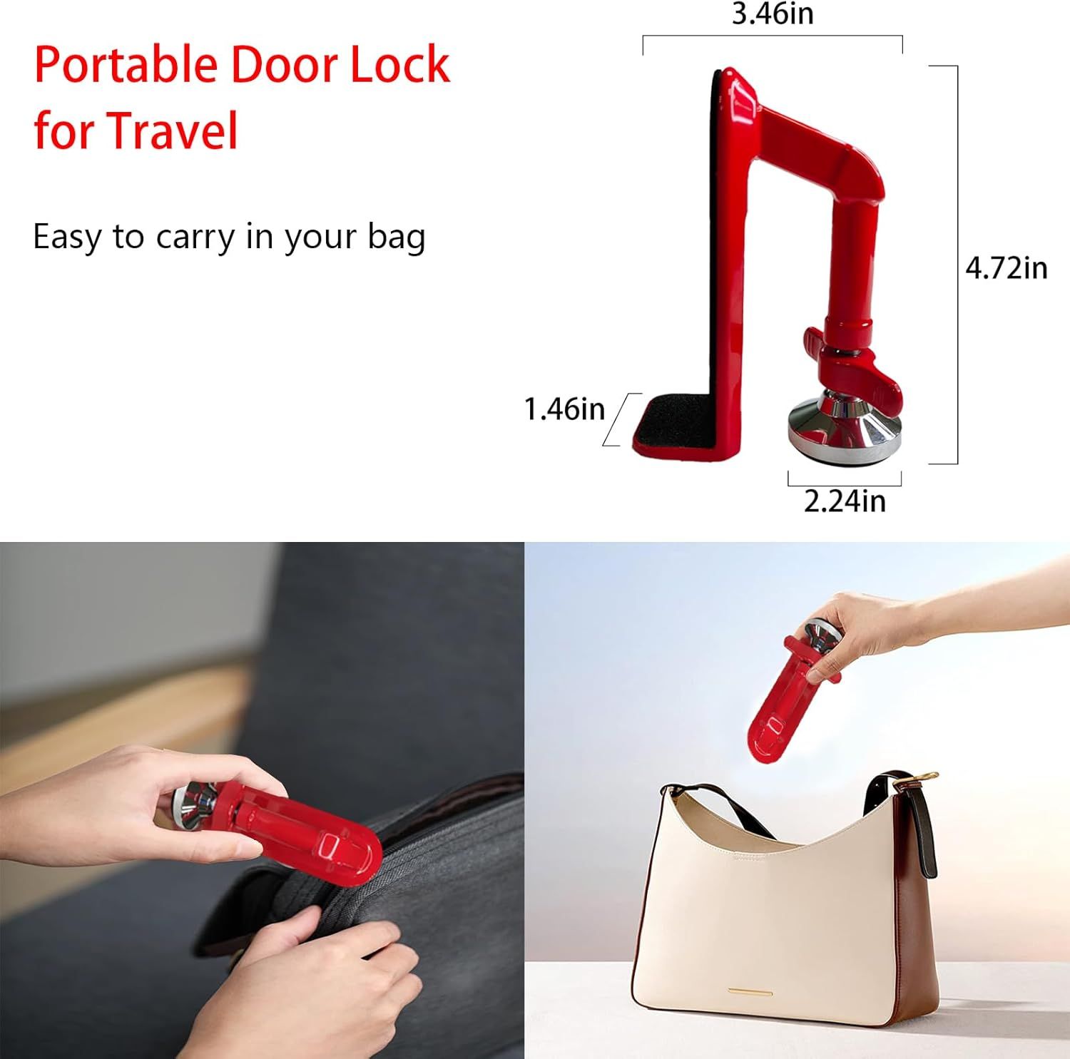 Heavy Duty Portable Door Lock For Travel, Adjustable Door Stopper For Home Security, No Drill Anti-Theft Door Jammer For Women, Kids, Solo Living (Red) – Auz Sales Online Heavy Duty Portable Door Lock For Travel, Adjustable Door Stopper For Home Security, No Drill Anti-Theft Door Jammer For Women, Kids, Solo Living (Red) - Image 6