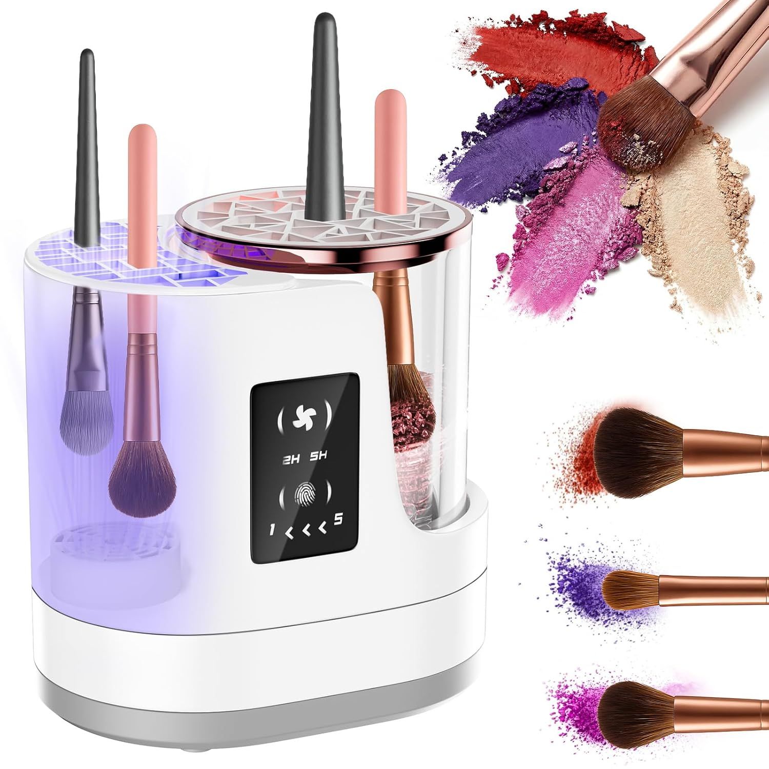 3-In-1 Electric Makeup Brush Cleaner &Amp; Dryer – Touchscreen Control, Uv Sanitizing, 5-Min Auto Clean, 2H/5H Drying Modes, Fits All Brush Sizes, Rose-Gold Trim, Usb-C Powered, No Batteries Needed (White) – Auz Sales Online 3-In-1 Electric Makeup Brush Cleaner &Amp; Dryer – Touchscreen Control, Uv Sanitizing, 5-Min Auto Clean, 2H/5H Drying Modes, Fits All Brush Sizes, Rose-Gold Trim, Usb-C Powered, No Batteries Needed (White)