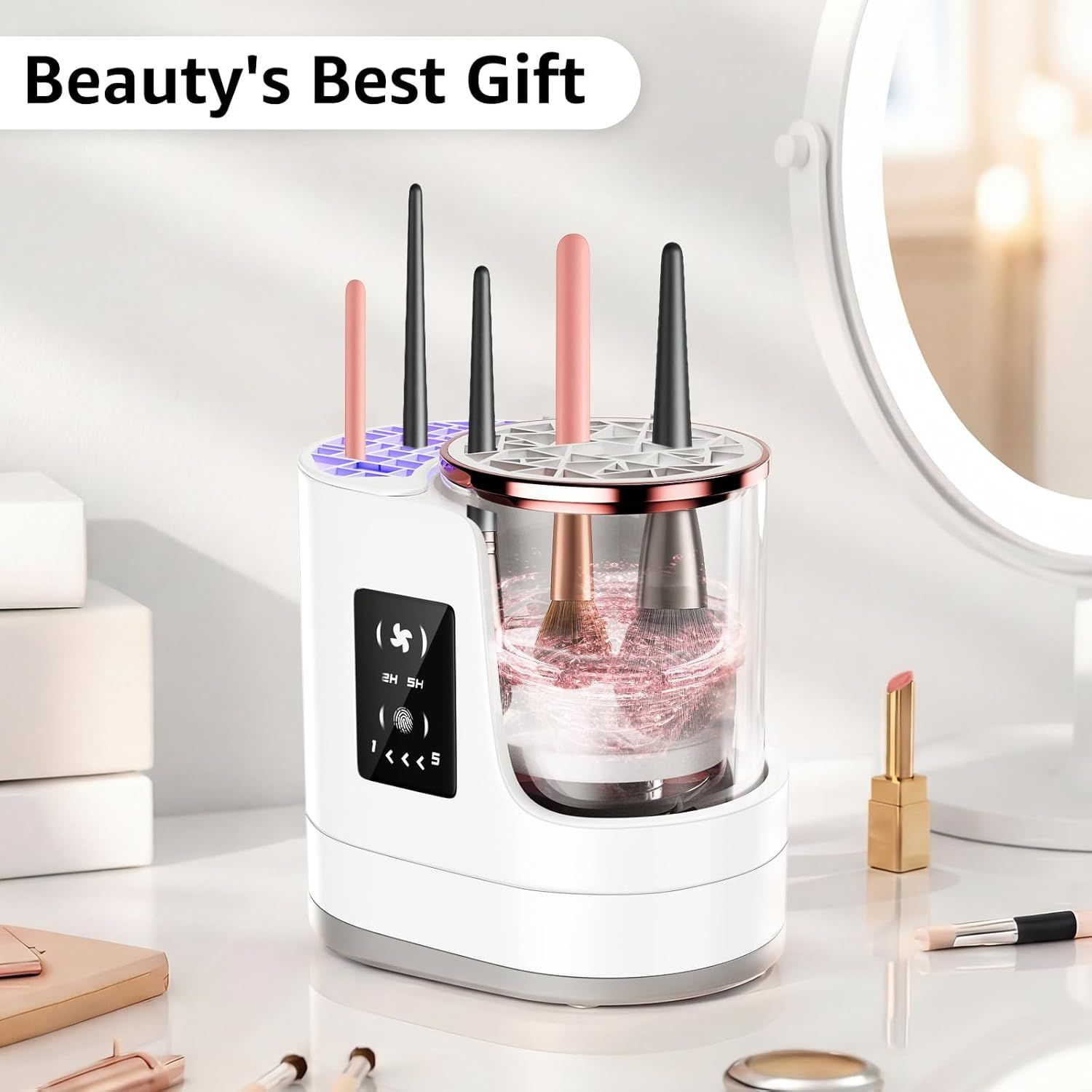 3-In-1 Electric Makeup Brush Cleaner &Amp; Dryer – Touchscreen Control, Uv Sanitizing, 5-Min Auto Clean, 2H/5H Drying Modes, Fits All Brush Sizes, Rose-Gold Trim, Usb-C Powered, No Batteries Needed (White) – Auz Sales Online 3-In-1 Electric Makeup Brush Cleaner &Amp; Dryer – Touchscreen Control, Uv Sanitizing, 5-Min Auto Clean, 2H/5H Drying Modes, Fits All Brush Sizes, Rose-Gold Trim, Usb-C Powered, No Batteries Needed (White) - Image 7