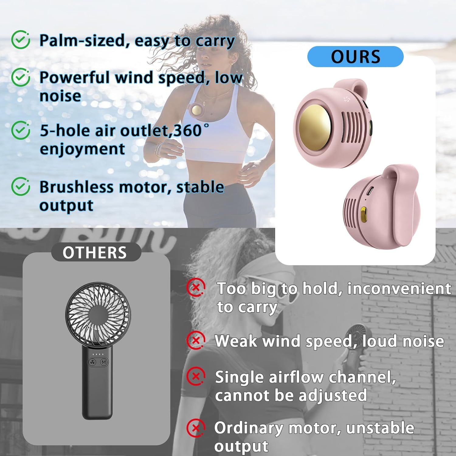 Mini Clip-On Bladeless Fan, Usb Rechargeable 3-Speed Portable Personal Fan With 360° Rotation, Ultra-Quiet 25Db Waist Hanging Fan For Outdoor Travel Gym (Pink) – Auz Sales Online Mini Clip-On Bladeless Fan, Usb Rechargeable 3-Speed Portable Personal Fan With 360° Rotation, Ultra-Quiet 25Db Waist Hanging Fan For Outdoor Travel Gym (Pink) - Image 6
