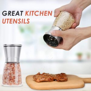 2-Pack Manual Spice Grinders With Adjustable Coarseness, Clear Glass Bodies, Ceramic Grinding Mechanism, And Brushed Stainless Steel Tops—Refillable For Salt, Pepper, Cumin, Herbs, And More—Elegant Kitchen Essentials (Silver) - Image 6