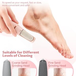 Electric Foot Care File With 2 Adjustable Speeds, 2 Interchangeable Grinding Heads, Led Light, Usb-Rechargeable Design, Compact Handle, Safe For Routine Home Use (White) - Image 3
