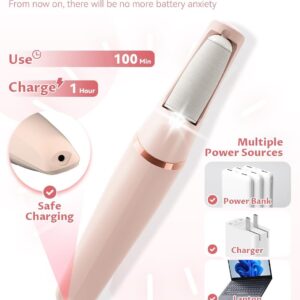 Electric Foot Care File With 2 Adjustable Speeds, 2 Interchangeable Grinding Heads, Led Light, Usb-Rechargeable Design, Compact Handle, Safe For Routine Home Use (White) - Image 6