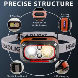 Rechargeable Led Headlamp With Motion Sensor &Amp; 6 Lighting Modes – Ultra-Bright Waterproof Headlight For Running, Camping, Hiking, Fishing, And Night Work (Grey) - Image 2