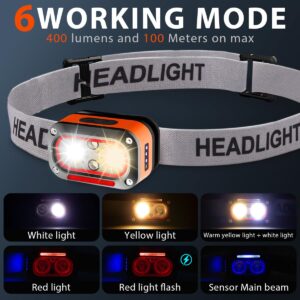 Rechargeable Led Headlamp With Motion Sensor &Amp; 6 Lighting Modes – Ultra-Bright Waterproof Headlight For Running, Camping, Hiking, Fishing, And Night Work (Grey) - Image 3