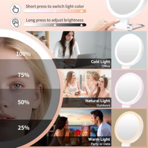 Dual-Sided Led Makeup Mirror With 1X &Amp; 30X Magnification, 3 Color Temperature Lights, Touch Controls, Rechargeable Battery, Foldable Stand, Portable Design For Desk, Travel, And Hanging Use (White) - Image 3