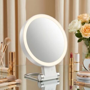 Dual-Sided Led Makeup Mirror With 1X &Amp; 30X Magnification, 3 Color Temperature Lights, Touch Controls, Rechargeable Battery, Foldable Stand, Portable Design For Desk, Travel, And Hanging Use (White) - Image 7