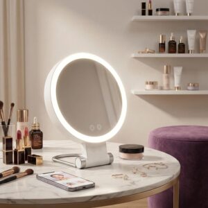 Dual-Sided Led Makeup Mirror With 1X &Amp; 30X Magnification, 3 Color Temperature Lights, Touch Controls, Rechargeable Battery, Foldable Stand, Portable Design For Desk, Travel, And Hanging Use (White) - Image 8