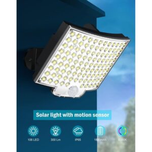 106 Led Solar Lights Outdoor With Motion Sensor, Ip65 Waterproof, 120° Lighting Angle, Solar Wall Light For Garden With – Auz Sales Online 106 Led Solar Lights Outdoor With Motion Sensor, Ip65 Waterproof, 120° Lighting Angle, Solar Wall Light For Garden With - Image 4