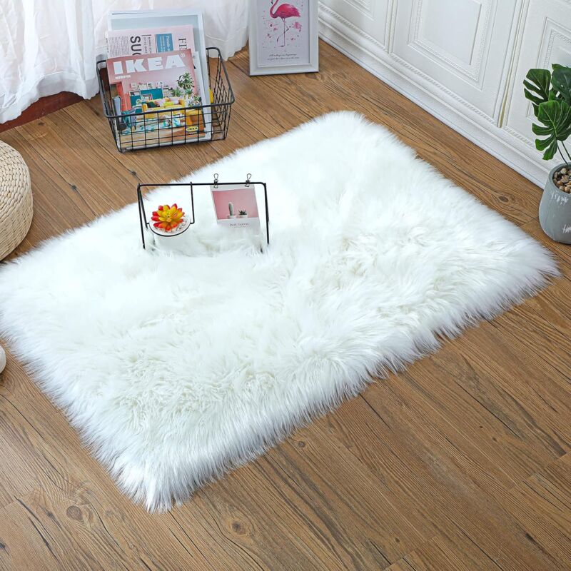 Faux Sheepskin Imitation Fleece Lambskin Rug Fluffy Soft Longhair Decorative Chair Cushion Sofa Mat (White, 50X150Cm) – Auz Sales Online Faux Sheepskin Imitation Fleece Lambskin Rug Fluffy Soft Longhair Decorative Chair Cushion Sofa Mat (White, 50X150Cm)