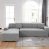 Waterproof sofa cover - Light grey jacquard leaf pattern - For 2-seater sofa (145-180 cm)