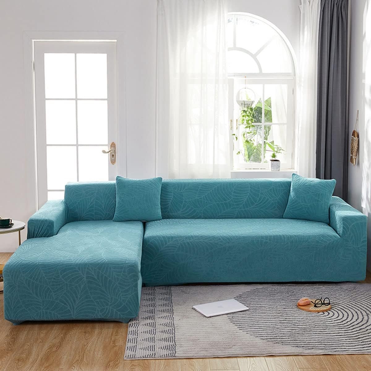 Waterproof Sofa Cover - Bright Blue Jacquard Leaf Pattern - For Single Sofa (90-140 Cm) – Auz Sales Online Waterproof Sofa Cover - Bright Blue Jacquard Leaf Pattern - For Single Sofa (90-140 Cm)
