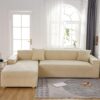 Waterproof sofa cover - Beige jacquard leaf pattern - For 2-seater sofa (145-180 cm)