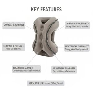 Inflatable Travel Pillow | Multi-Scene Ergonomic Design, 3-Second Inflate/Deflate, Relieves Travel Fatigue.(Grey) - Image 3