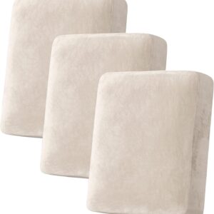 Velvet Stretch Couch Chion Cover Plh Chion Slipcover for Chair Loveseat Sofa Chion Furniture Protector Seat Chion Sofa Cover (3 Piece Sofa Chion Covers, Ivory)