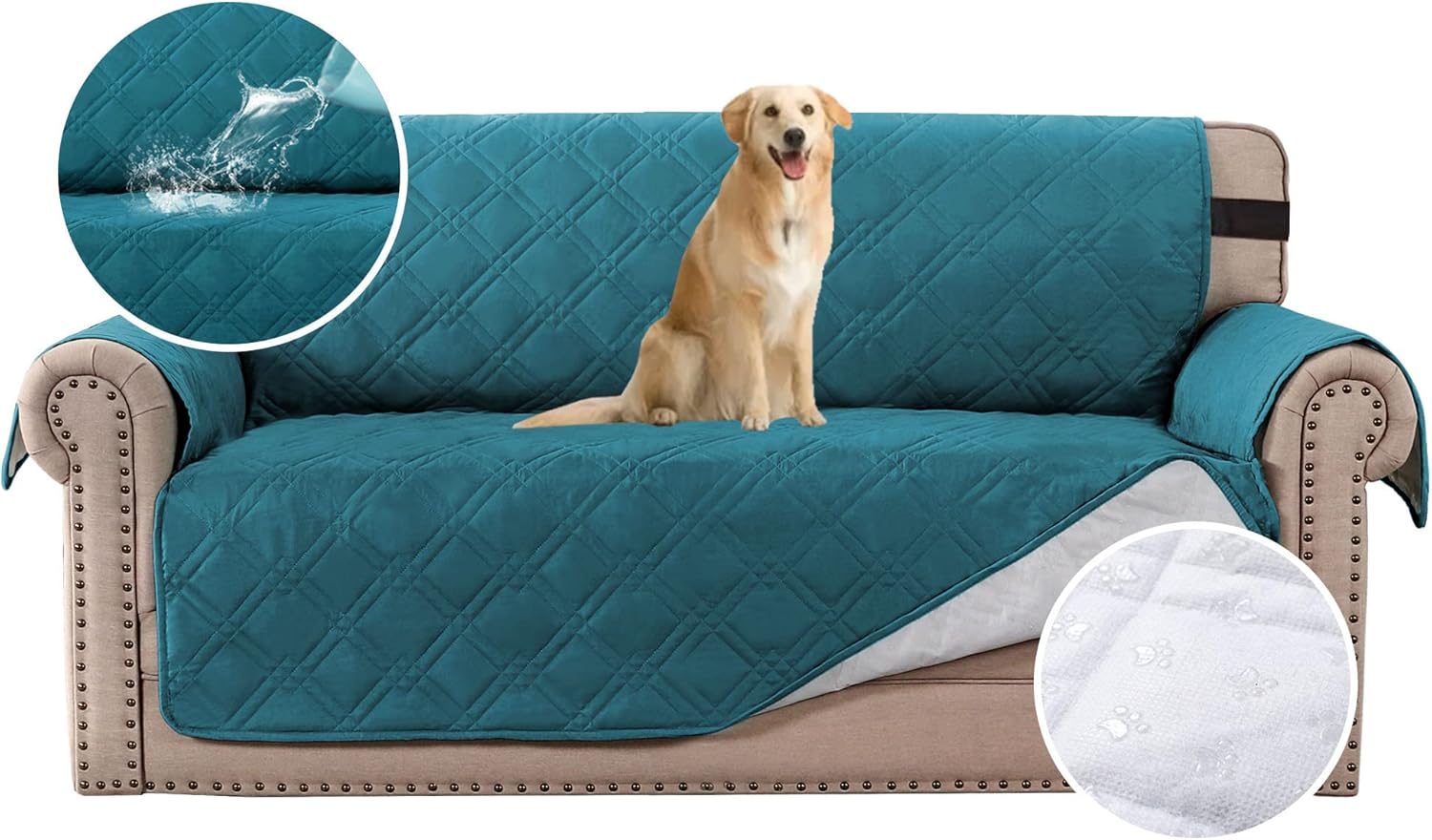 100% Waterproof Sofa Slipcover Washable Loveseat Cover For 2 Chion Cover Non-Slip Furniture Protector With Puppy Paw Silicone Backing Couch Cover For Pets Dogs (Loveseat, Dark Teal) – Auz Sales Online 100% Waterproof Sofa Slipcover Washable Loveseat Cover For 2 Chion Cover Non-Slip Furniture Protector With Puppy Paw Silicone Backing Couch Cover For Pets Dogs (Loveseat, Dark Teal)
