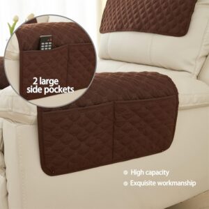 Armrest Chair Covers, Stretch Armchair Couch Arm Rest Cover, Waterproof Armchair Slipcover Nonslip Quilted Furniture Protector For Pets Leather Sofa Couch (Dark Brown,1 Person (Set Of 3)) - Image 2