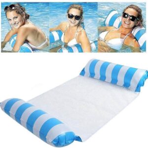 Inflatable floating bed, water hammock 4-in-1 lounge chair pool lounge air mattress pool-blue, 130*68 cm