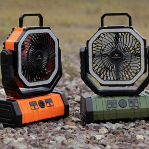 Portable Camping Fan With Light Large Capacity Outdoor Rechargeable Tent Fan - Army Green - Image 5