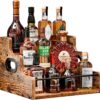 CARLA HOME 3-tier liquor bottle display shelf rack in rustic brown filled with bottles