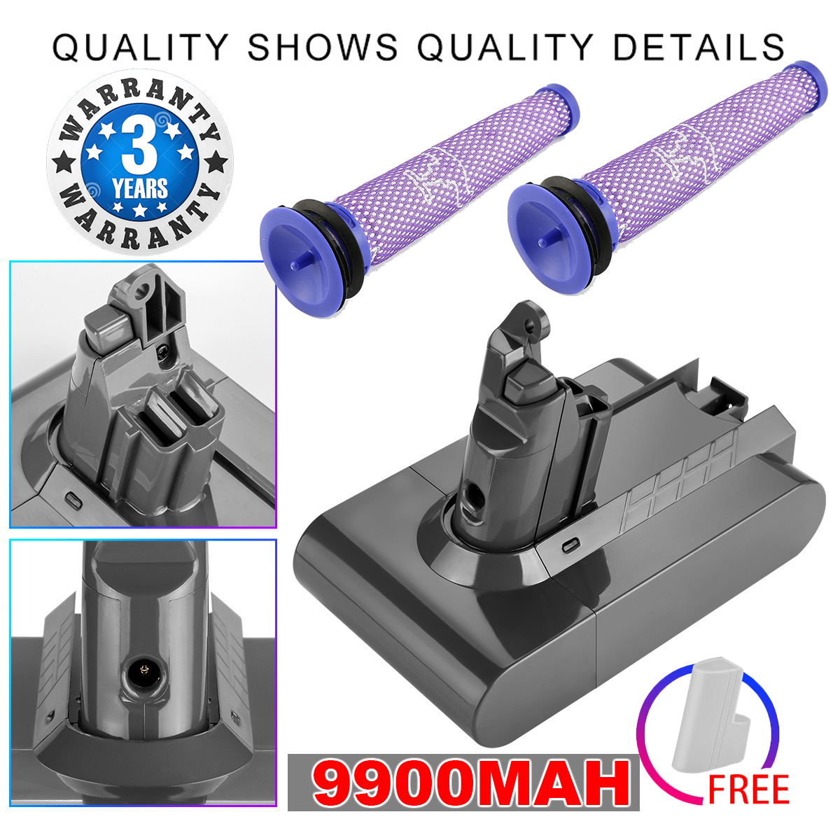 9900Mah For Dyson V6 Battery Sv03 Sv04 Sv09 Dc58 Dc59 Dc61 Dc62 Dc74 V6 Animal – Auz Sales Online 9900Mah For Dyson V6 Battery Sv03 Sv04 Sv09 Dc58 Dc59 Dc61 Dc62 Dc74 V6 Animal - Image 2