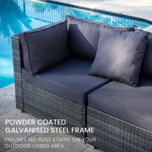London Rattan 4 Seater Modular Outdoor Lounge Setting With Coffee Table, Ottomans, Grey - Image 5