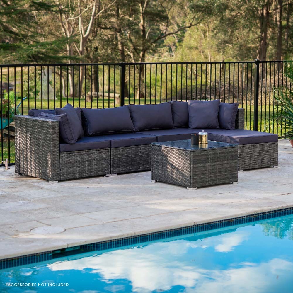 London Rattan 5 Seater Modular Outdoor Lounge Setting With Coffee Table, Ottoman, Grey – Auz Sales Online London Rattan 5 Seater Modular Outdoor Lounge Setting With Coffee Table, Ottoman, Grey - Image 9