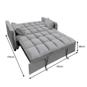 Sarantino Quincy 2-Seater Velvet Sofa Bed In Dark Grey With Wooden Frame And Tufted Design - Image 4