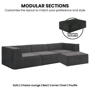 Sarantino Novi 3-Seater Modular Sofa With Ottoman In Black Non-Slip Bottom Lounge - Image 6