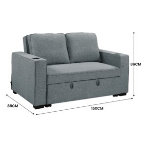 Sarantino Hoffman Linen Sofa Bed With Cushions &Amp; Cup Holders Airforce Blue - Image 3