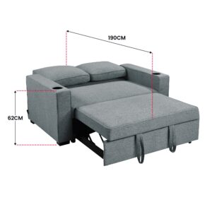 Sarantino Hoffman Linen Sofa Bed With Cushions &Amp; Cup Holders Airforce Blue - Image 4