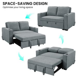 Sarantino Hoffman Linen Sofa Bed With Cushions &Amp; Cup Holders Airforce Blue - Image 6