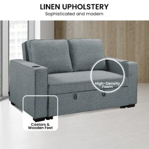 Sarantino Hoffman Linen Sofa Bed With Cushions &Amp; Cup Holders Airforce Blue - Image 7