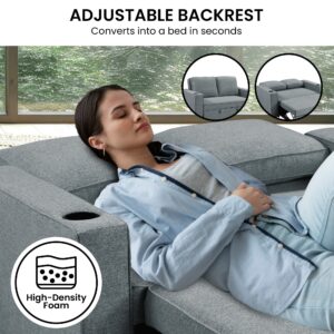 Sarantino Hoffman Linen Sofa Bed With Cushions &Amp; Cup Holders Airforce Blue - Image 8
