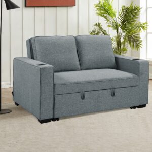 Sarantino Hoffman Linen Sofa Bed With Cushions &Amp; Cup Holders Airforce Blue - Image 10