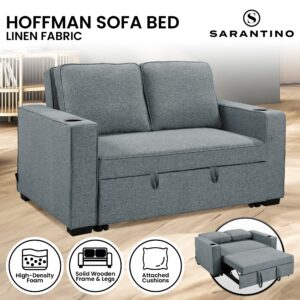 Sarantino Hoffman Linen Sofa Bed With Cushions &Amp; Cup Holders Airforce Blue - Image 11
