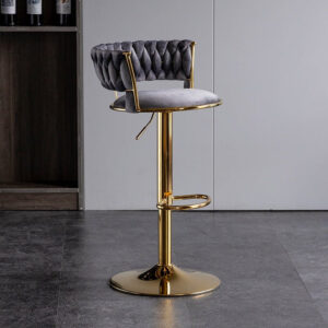 Height Adjustable Swivel Bar Stool Velvet Golden Base - Image 3
