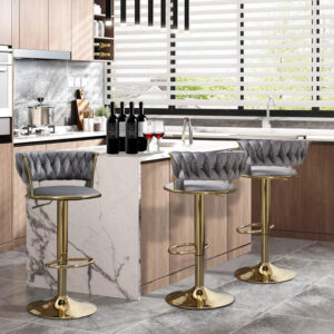Height Adjustable Swivel Bar Stool Velvet Golden Base - Image 4