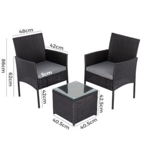3Pc Outdoor Table And Chairs Set-Black - Image 6