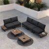 Modern 7 piece outdoor aluminium lounge set in black L-shape configuration
