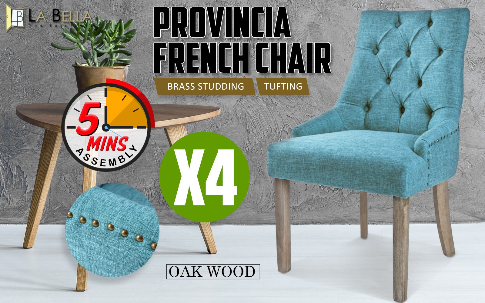 French Provincial Dining Chair Oak Leg Amour Blue 4 Pack – Auz Sales Online French Provincial Dining Chair Oak Leg Amour Blue 4 Pack - Image 2