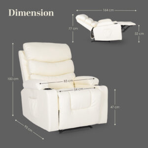 8-Point Electric Massage Recliner Chair - Pu Leather Lounge Sofa Armchair Celina Cream - Image 11